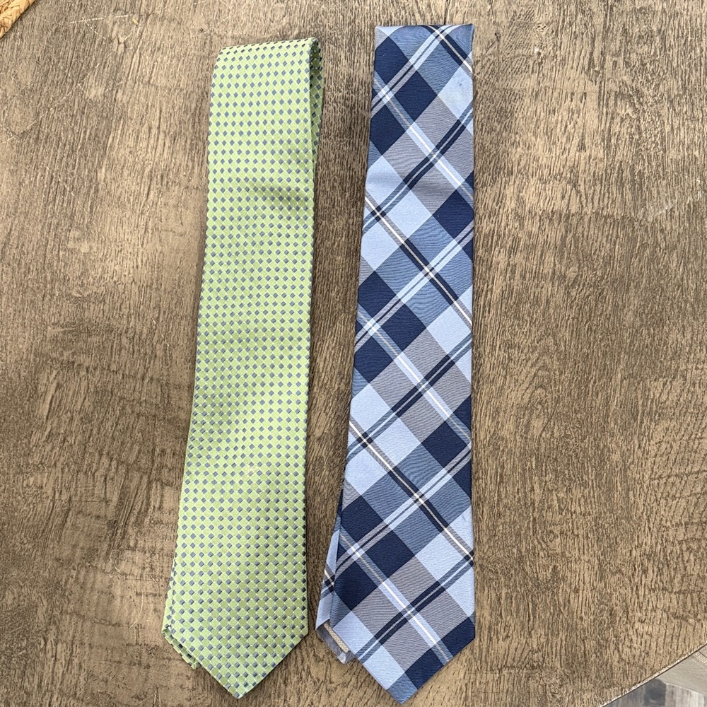 Nordstrom Green Geometric and Blue Plaid Ties